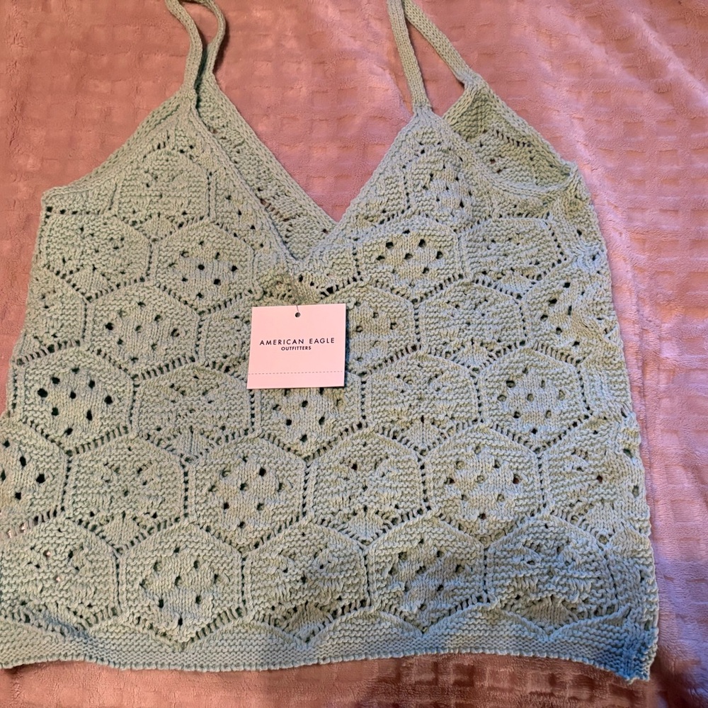 American Eagle Outfitters Light Green Crochet Crop Top
